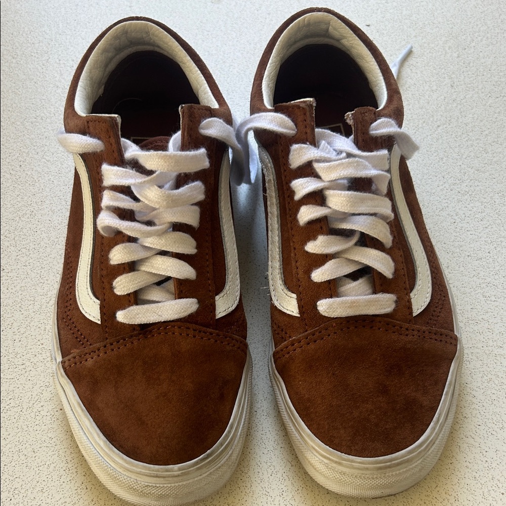 Vans Women’s Size 7.5 or Men’s Size 6 Brown and White Suede Like Sneakers